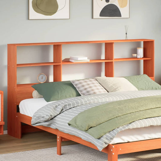 Wax Brown Pine Solid Wood Headboard with Storage, 200 cm
