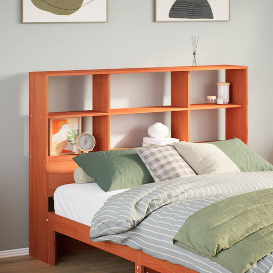 Solid Pine Headboard with Storage, Wax Brown, 120cm