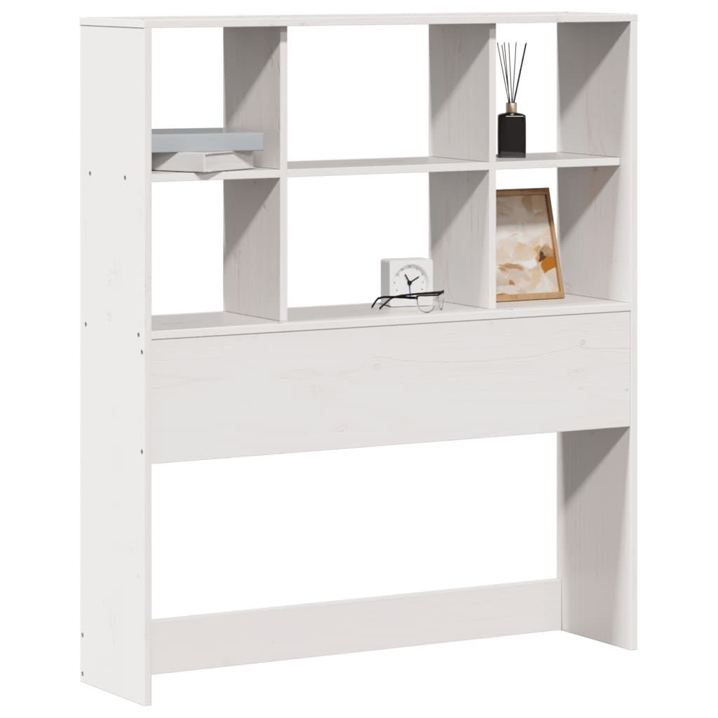 White Solid Wood Pine Headboard with Storage, 90 cm