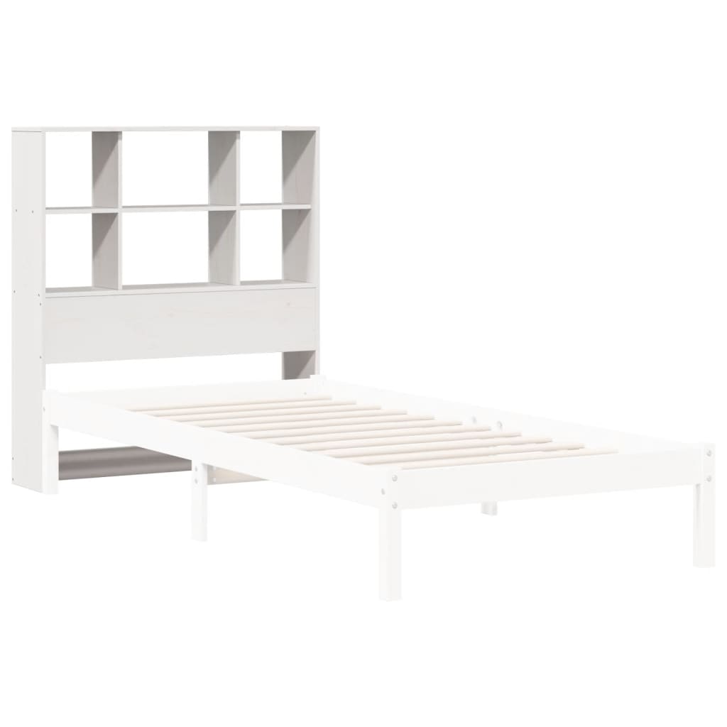 White Solid Wood Pine Headboard with Storage, 90 cm