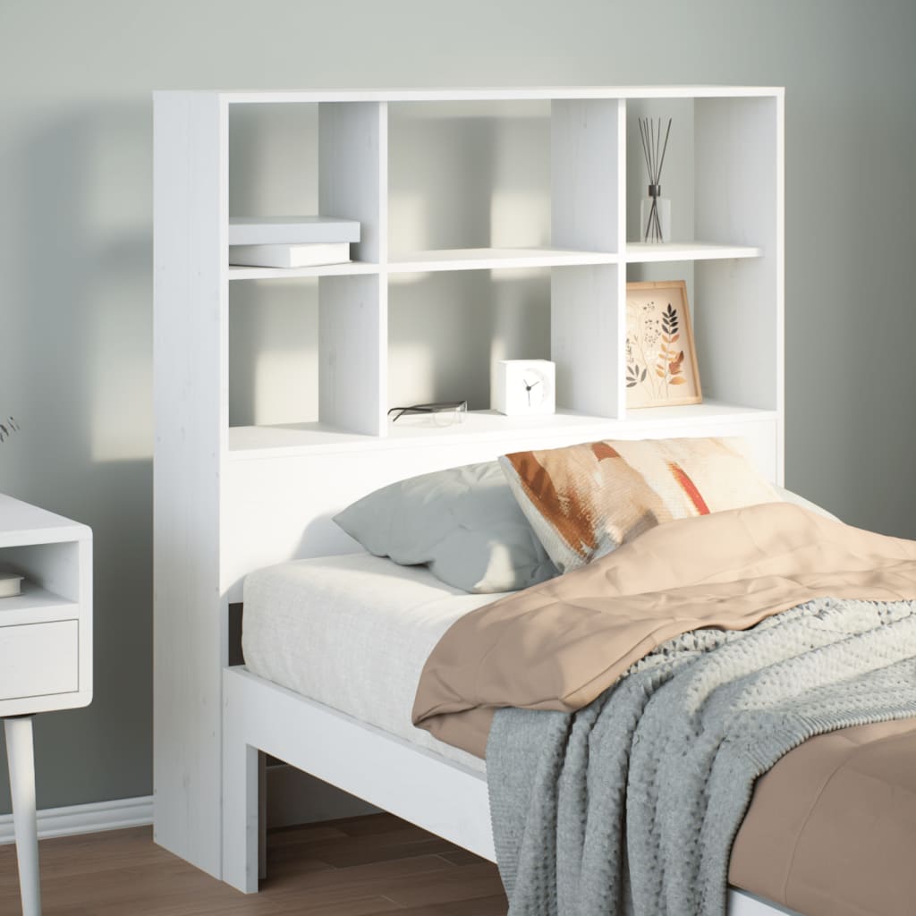White Solid Wood Pine Headboard with Storage, 90 cm