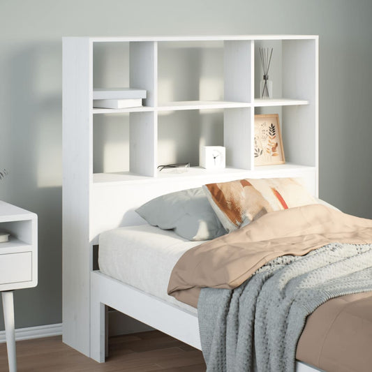 White Solid Wood Pine Headboard with Storage, 90 cm