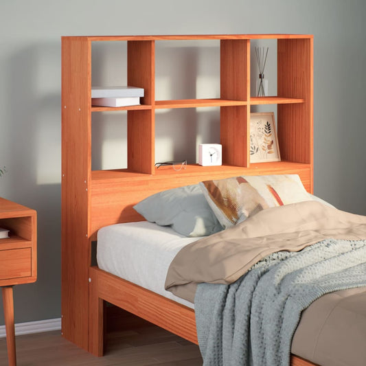 Solid Pine Wood Headboard with Storage, Wax Brown, 75cm