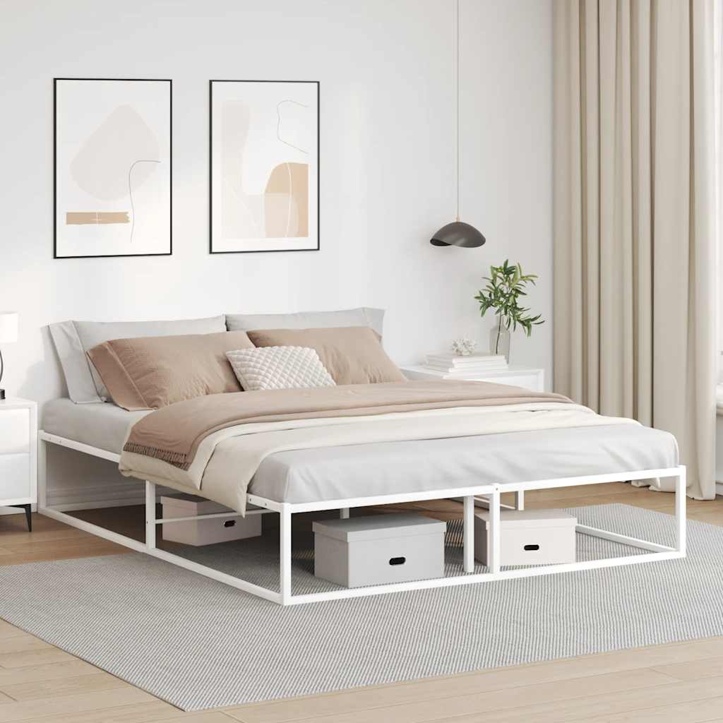 White Metal Bed Frame 160x200 cm - Modern & Durable Design