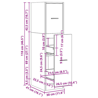 Grey Sonoma Apothecary Cabinet 30x41x118 cm - Engineered Wood