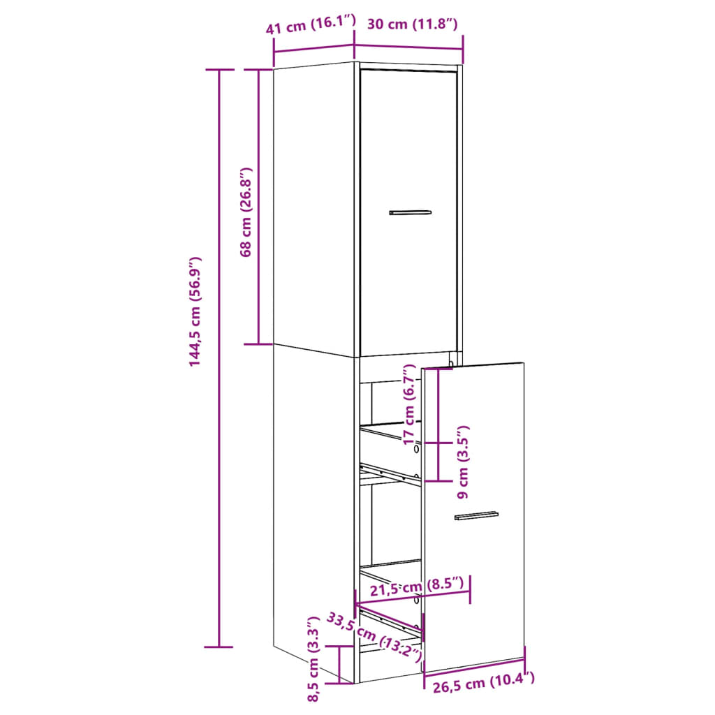Concrete Grey Apothecary Cabinet, 30x41x144.5 cm, Engineered Wood