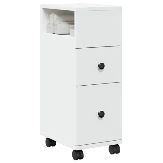 White Rolling Narrow Bathroom Cabinet - Engineered Wood Storage