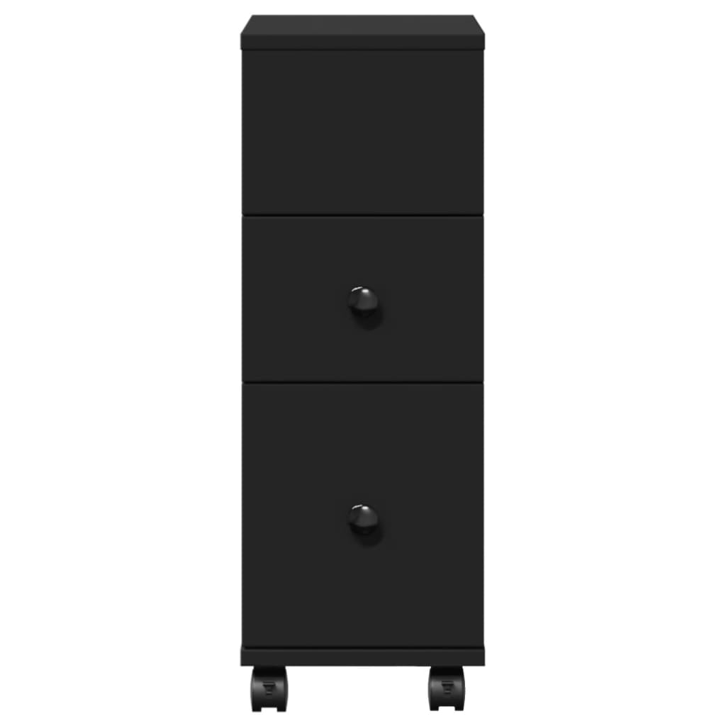 Black Engineered Wood Narrow Bathroom Cabinet with Wheels