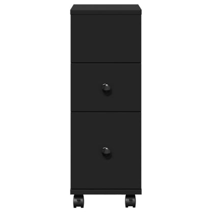 Black Engineered Wood Narrow Bathroom Cabinet with Wheels