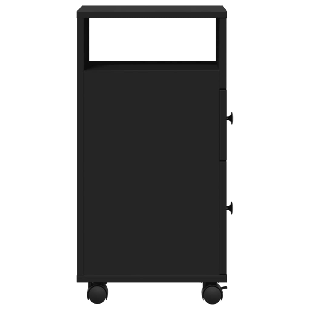 Black Engineered Wood Narrow Bathroom Cabinet with Wheels