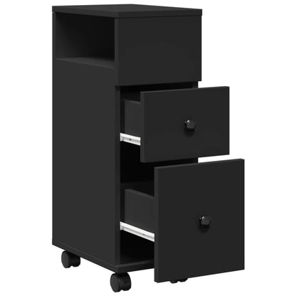 Black Engineered Wood Narrow Bathroom Cabinet with Wheels