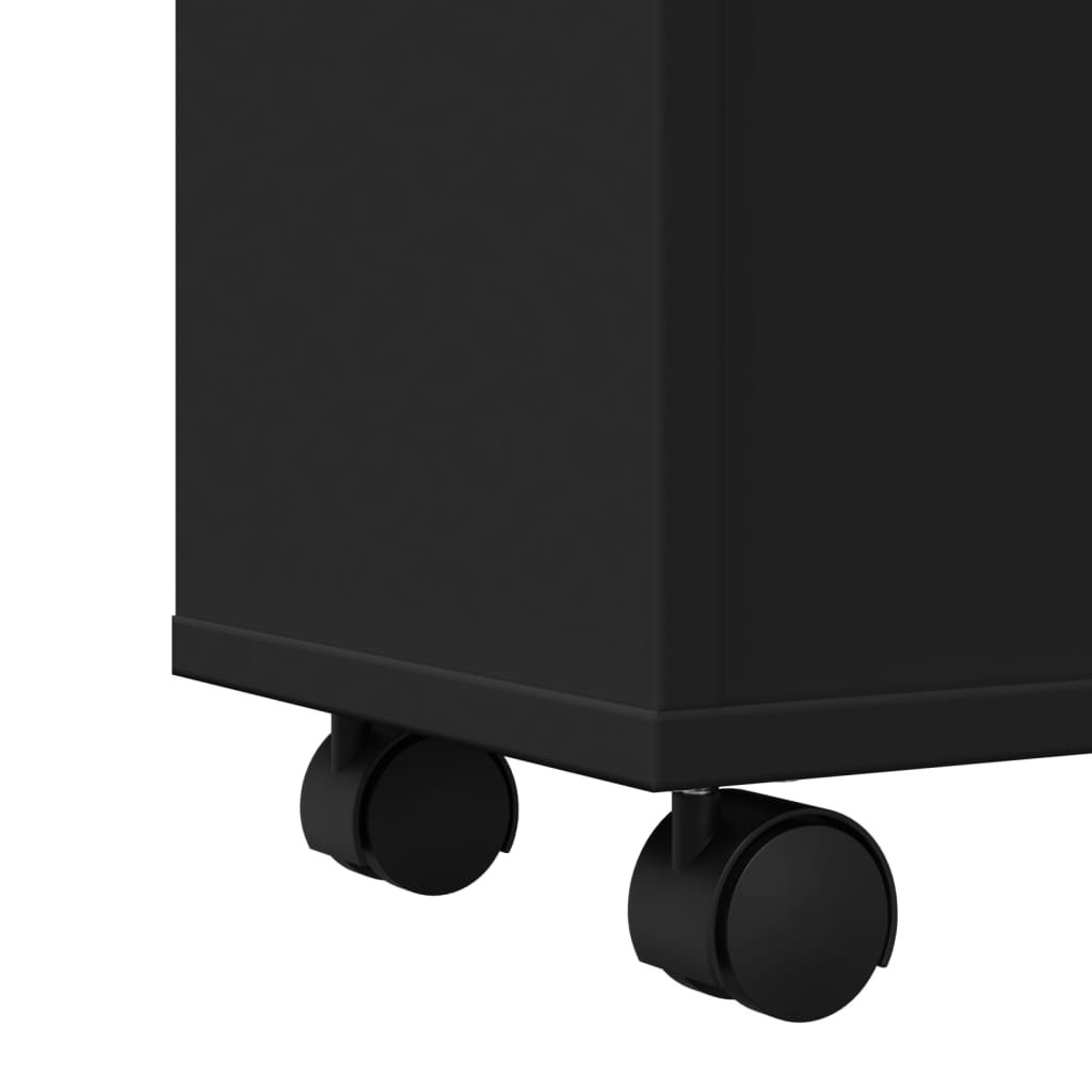 Black Engineered Wood Narrow Bathroom Cabinet with Wheels
