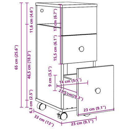 Black Engineered Wood Narrow Bathroom Cabinet with Wheels