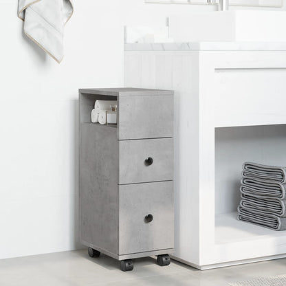 Concrete Grey Narrow Bathroom Cabinet with Wheels - Engineered Wood