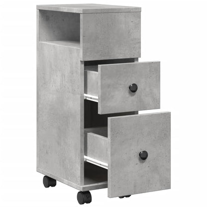 Concrete Grey Narrow Bathroom Cabinet with Wheels - Engineered Wood