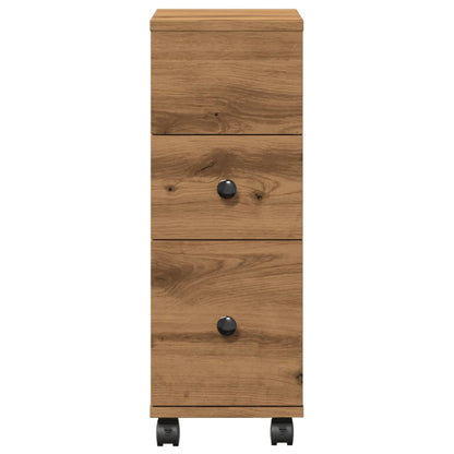 Rolling Artisian Oak Narrow Bathroom Cabinet - Engineered Wood