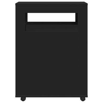 Sleek Black Narrow Bathroom Cabinet on Wheels - Engineered Wood