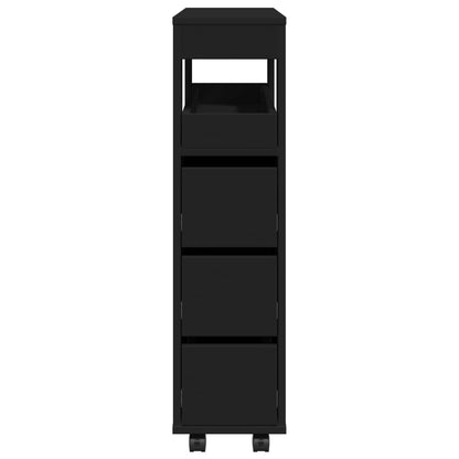 Sleek Black Narrow Bathroom Cabinet on Wheels - Engineered Wood