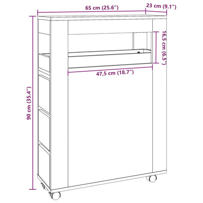 Sleek Black Narrow Bathroom Cabinet on Wheels - Engineered Wood