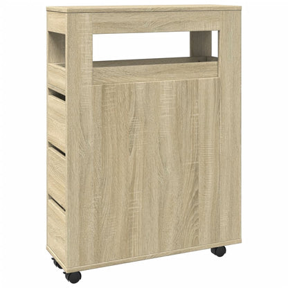Narrow Sonoma Oak Bathroom Cabinet with Wheels - Engineered Wood