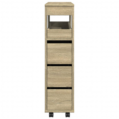 Narrow Sonoma Oak Bathroom Cabinet with Wheels - Engineered Wood