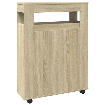 Narrow Sonoma Oak Bathroom Cabinet with Wheels - Engineered Wood