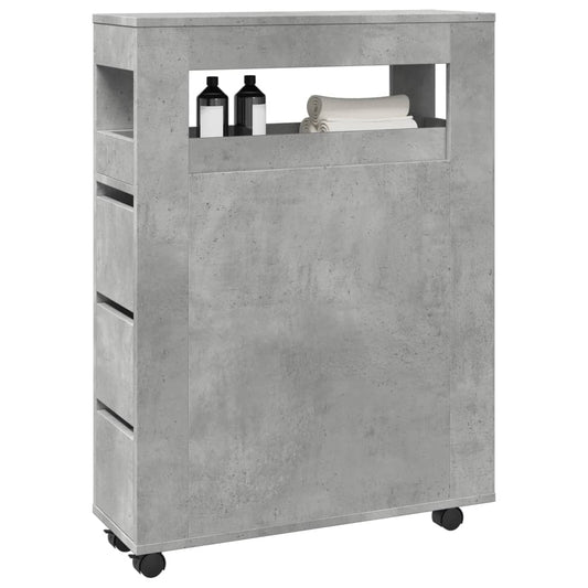 Mobile Narrow Bathroom Cabinet in Concrete Grey Engineered Wood