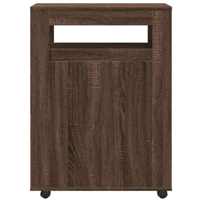 Compact Brown Oak Rolling Bathroom Cabinet - Engineered Wood