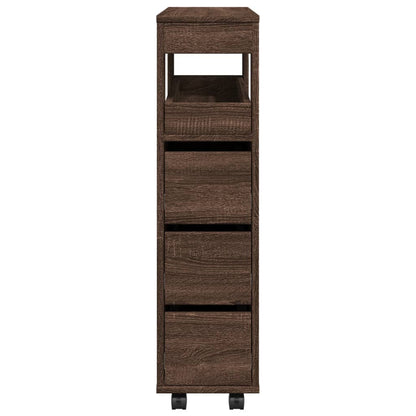 Compact Brown Oak Rolling Bathroom Cabinet - Engineered Wood