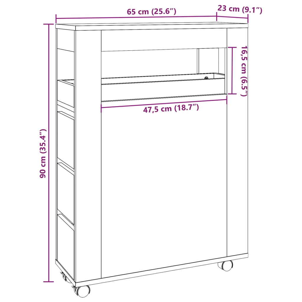Compact Brown Oak Rolling Bathroom Cabinet - Engineered Wood