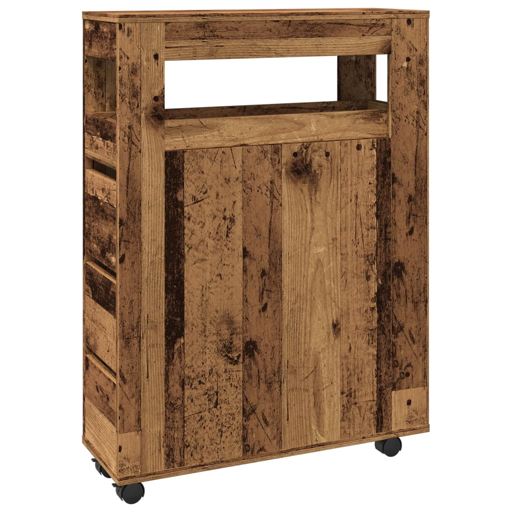 Rustic Narrow Bathroom Cabinet with Wheels, Old Engineered Wood