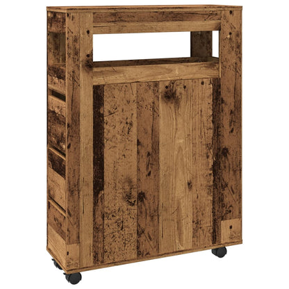 Rustic Narrow Bathroom Cabinet with Wheels, Old Engineered Wood