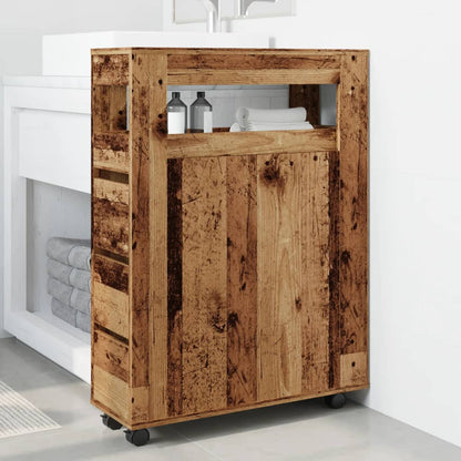Rustic Narrow Bathroom Cabinet with Wheels, Old Engineered Wood