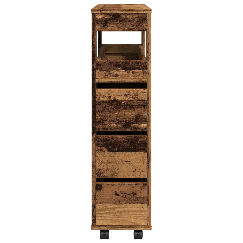 Rustic Narrow Bathroom Cabinet with Wheels, Old Engineered Wood