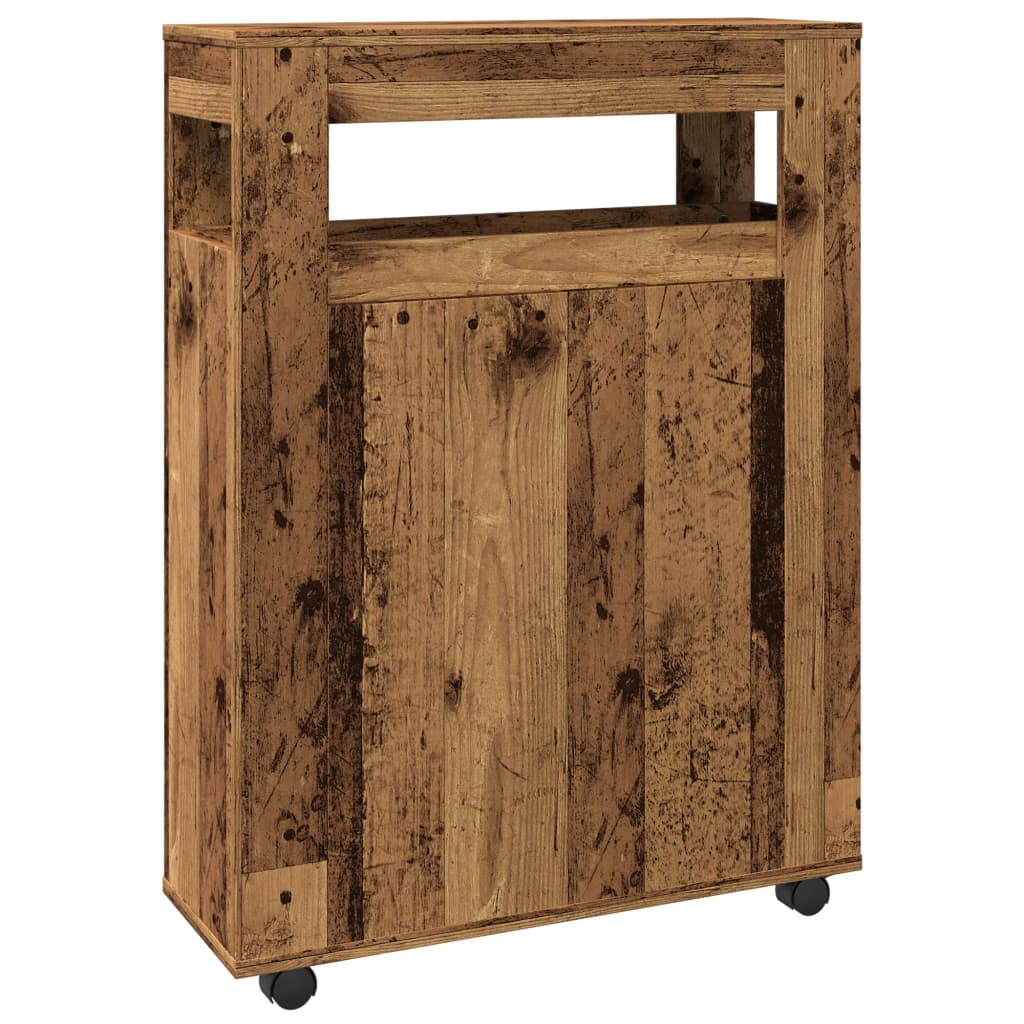 Rustic Narrow Bathroom Cabinet with Wheels, Old Engineered Wood