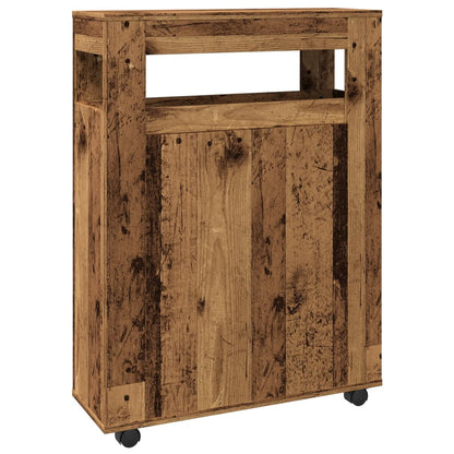 Rustic Narrow Bathroom Cabinet with Wheels, Old Engineered Wood