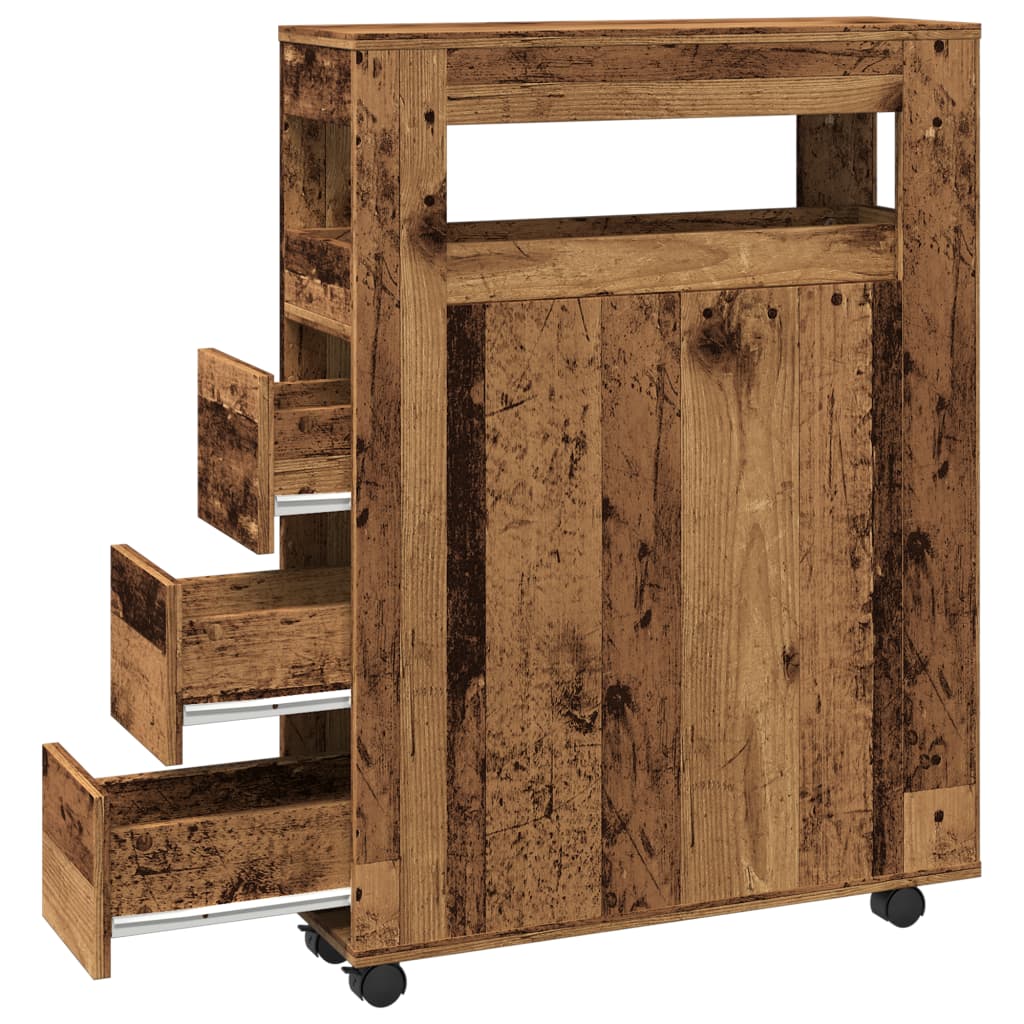Rustic Narrow Bathroom Cabinet with Wheels, Old Engineered Wood