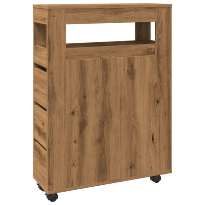 Rolling Narrow Bathroom Cabinet in Artisian Oak - Engineered Wood