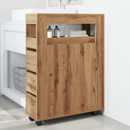 Rolling Narrow Bathroom Cabinet in Artisian Oak - Engineered Wood