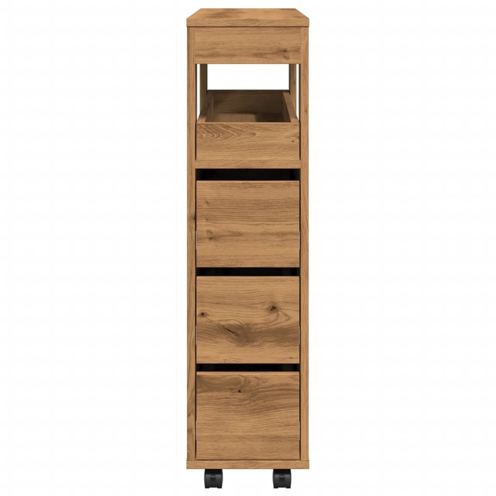 Rolling Narrow Bathroom Cabinet in Artisian Oak - Engineered Wood