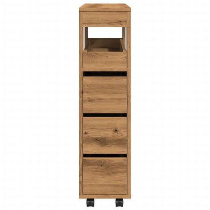 Rolling Narrow Bathroom Cabinet in Artisian Oak - Engineered Wood