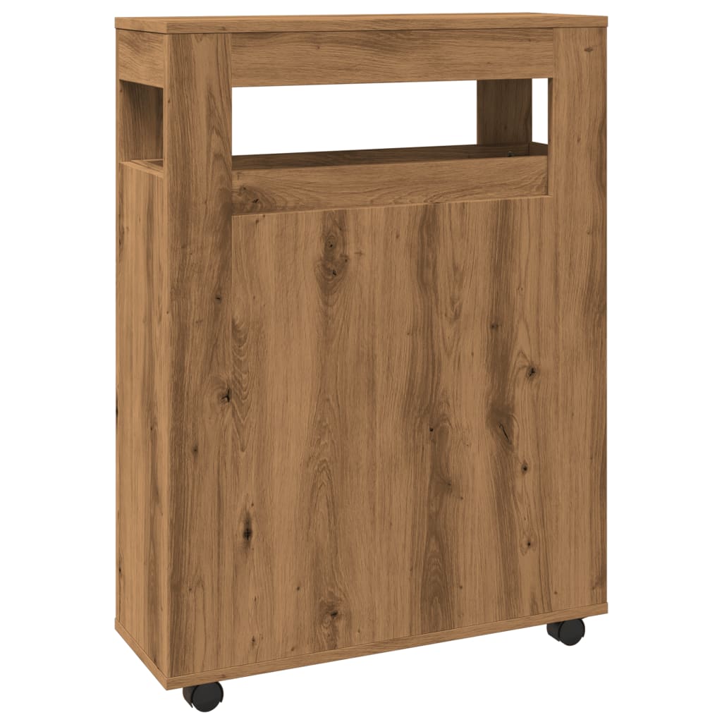 Rolling Narrow Bathroom Cabinet in Artisian Oak - Engineered Wood