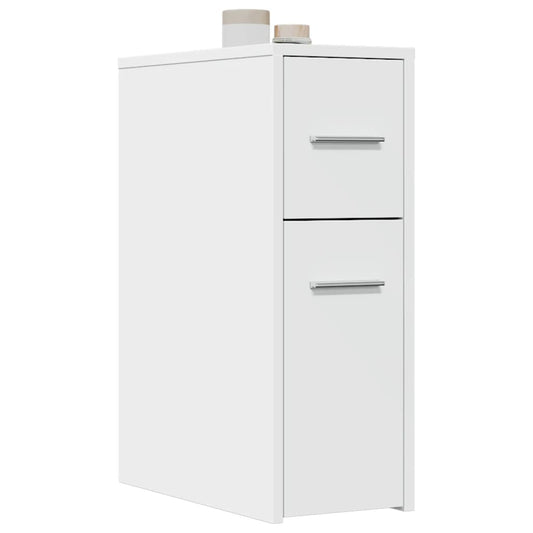 Compact White Bathroom Cupboard with Wheels - Engineered Wood