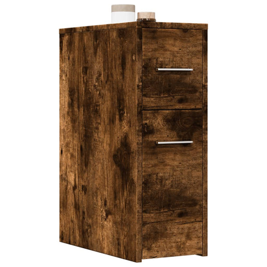 Mobile Smoked Oak Narrow Bathroom Cupboard - Engineered Wood