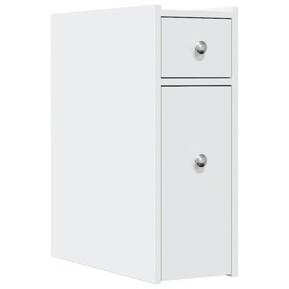 Compact White Engineered Wood Bathroom Cupboard on Wheels