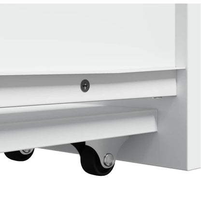 Compact White Engineered Wood Bathroom Cupboard on Wheels