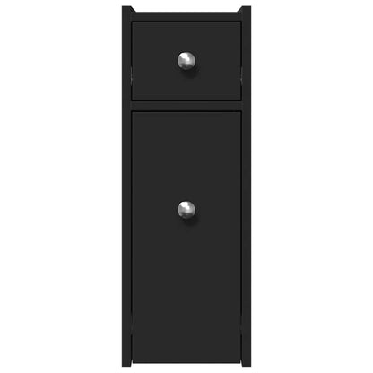 Black Engineered Wood Narrow Bathroom Cupboard with Wheels
