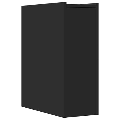Black Engineered Wood Narrow Bathroom Cupboard with Wheels