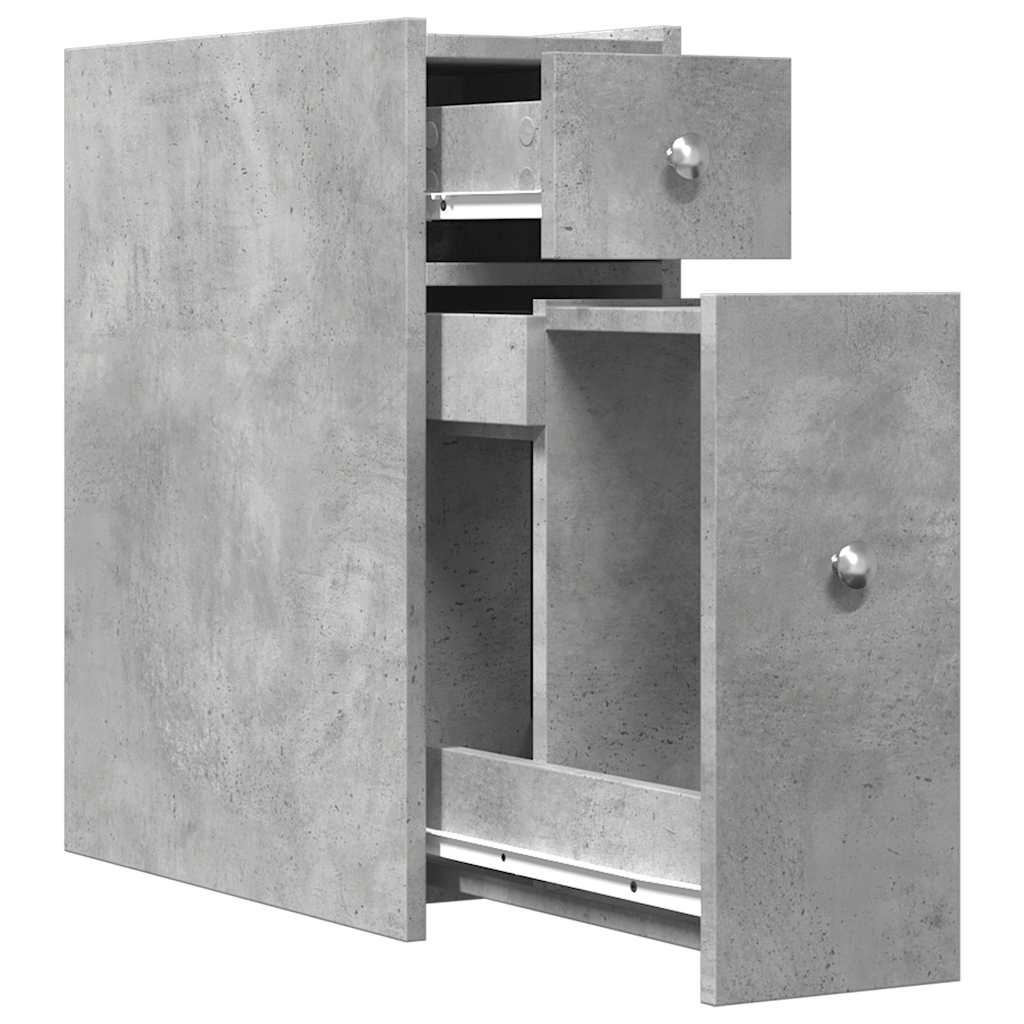 Rolling Concrete Grey Bathroom Cupboard - Engineered Wood Storage