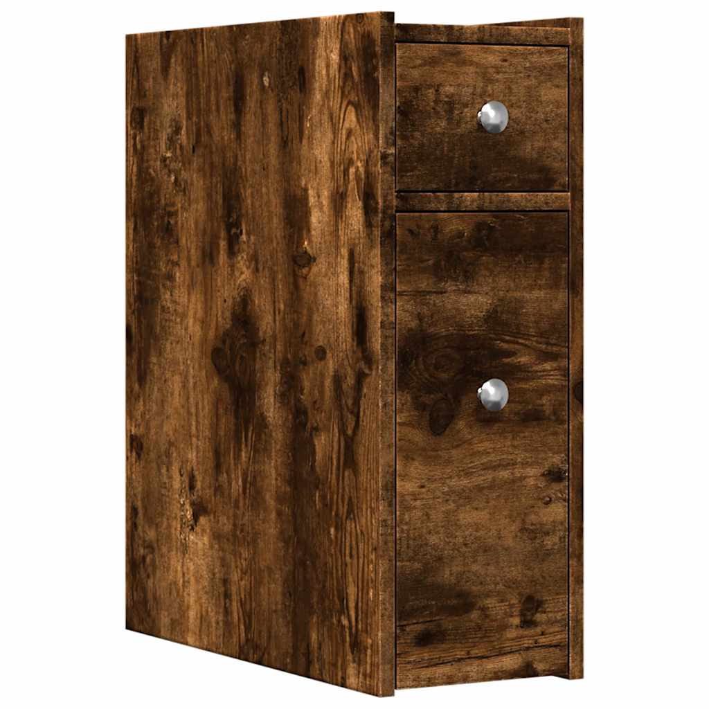 Mobile Narrow Bathroom Cupboard, Smoked Oak Wood Finish